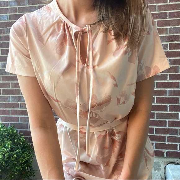 Vintage peachy tie waist floral dress medium - Picture 4 of 11